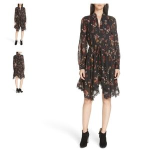 Derek Lam 10 Crosby Floral Handkerchief Hem Silk Dress Size 2
